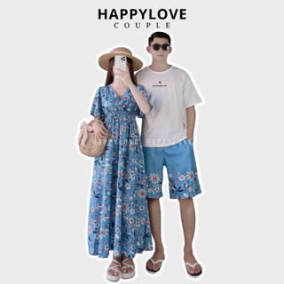 Đồ đôi đi biển với người yêu vợ chồng HAPPYLOVE set couple váy hoa bộ nam đi bơi M054