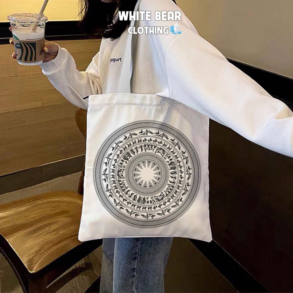 Túi vải tote họa tiết Trống Đồng Đông Sơn quà tặng WHITE BEAR CLOTHING