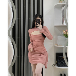 Đầm 2 dây lưới bèo kèm áo rời cuốn biên