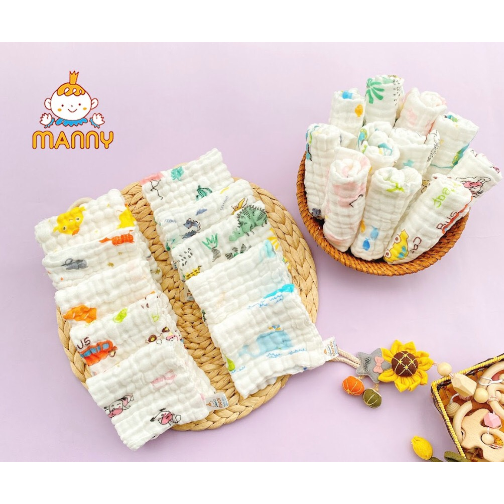Combo 5 Khăn xô, khăn sữa 6 lớp MANNY chính hãng, siêu mềm, siêu thấm cho trẻ sơ sinh và trẻ nhỏ