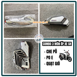 3 món che pô, quạt gió , pô e xe sh 125 / 150 / 160i đời 2020, 2021, 2022, 2022 - xi mạ crom, chrome - combo