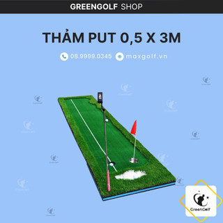 Thảm tập putt golf kích thước 0.5x3m/ tặng kèm 3 bóng golf cũ/ có vạch trắng định vị đường putt bóng