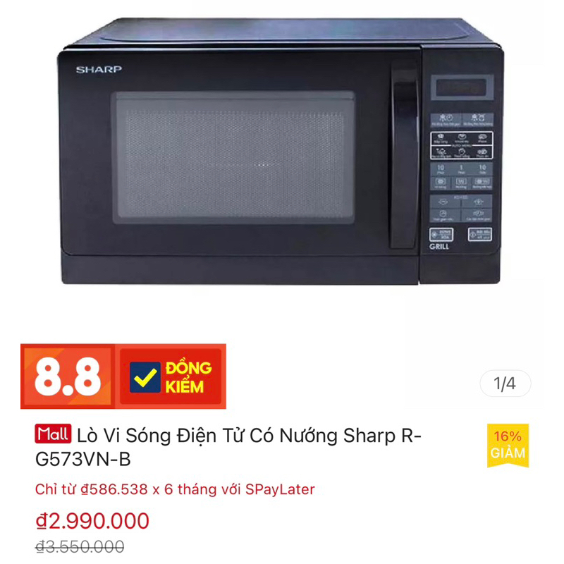 Thanh lý lò vi sóng sharp r-g572vn-b 25 lít có nướng