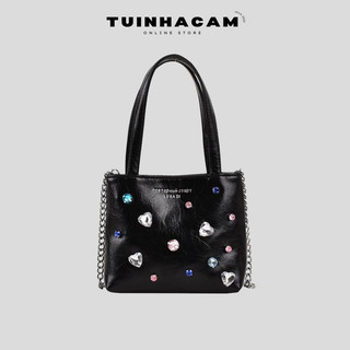 Túi đeo chéo mini đính đá Tuinhacam túi tote lukadi nữ nhỏ cầm tay da PU dáng vuông thời trang hàng L1 - TNC011