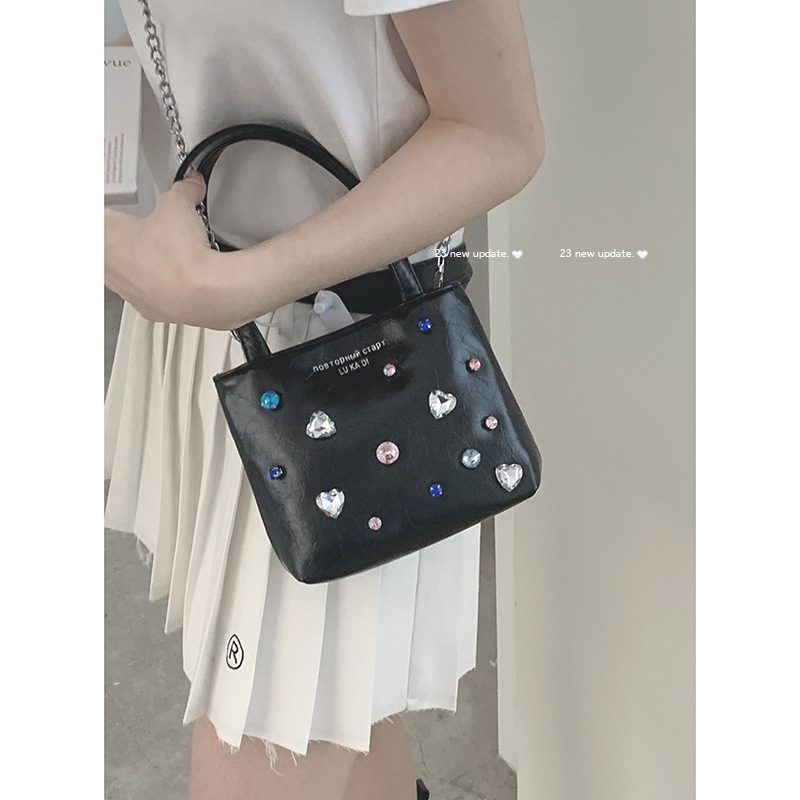 Túi đeo chéo mini đính đá Tuinhacam túi tote lukadi nữ nhỏ cầm tay da PU dáng vuông thời trang hàng L1 - TNC011