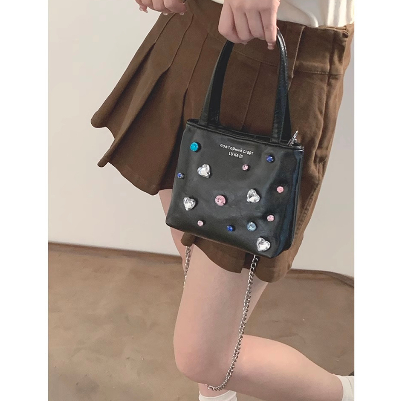 Túi đeo chéo mini đính đá Tuinhacam túi tote lukadi nữ nhỏ cầm tay da PU dáng vuông thời trang hàng L1 - TNC011