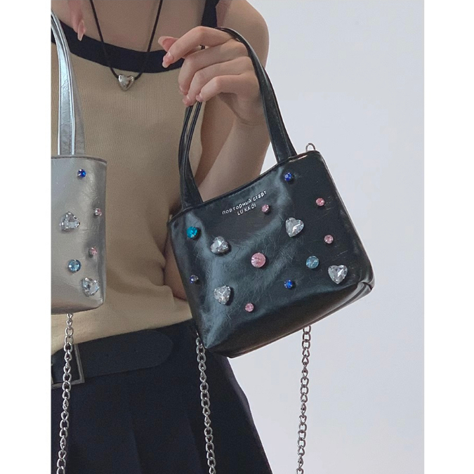 Túi đeo chéo mini đính đá Tuinhacam túi tote lukadi nữ nhỏ cầm tay da PU dáng vuông thời trang hàng L1 - TNC011
