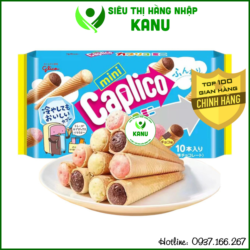 Bánh ốc quế nhân kem dâu, socola, vani Glico Nhật Bản cho bé từ 12 tháng ăn vặt