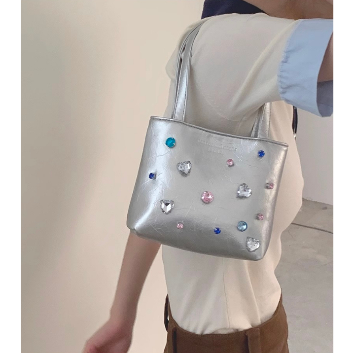 Túi đeo chéo mini đính đá Tuinhacam túi tote lukadi nữ nhỏ cầm tay da PU dáng vuông thời trang hàng L1 - TNC011