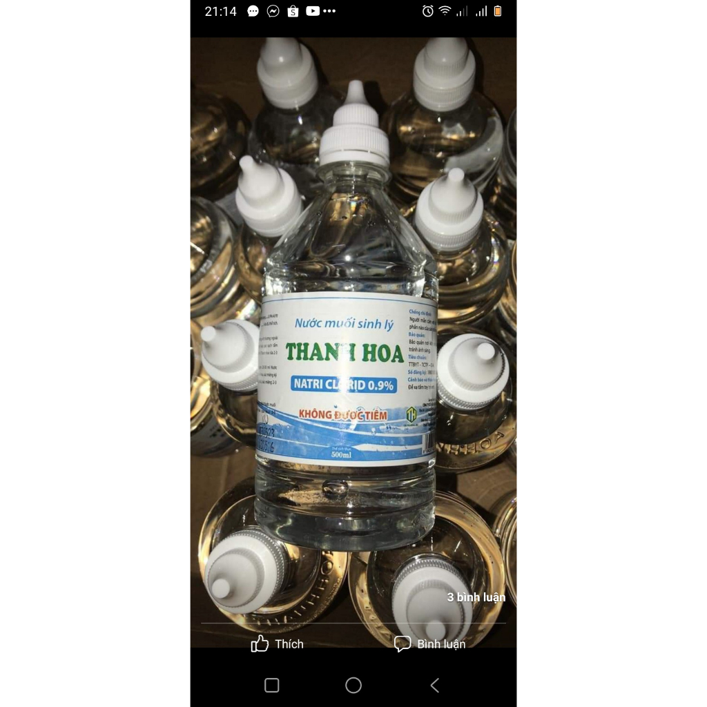 Cồn sát khuẩn hoặc nước muối sinh lý 500ml