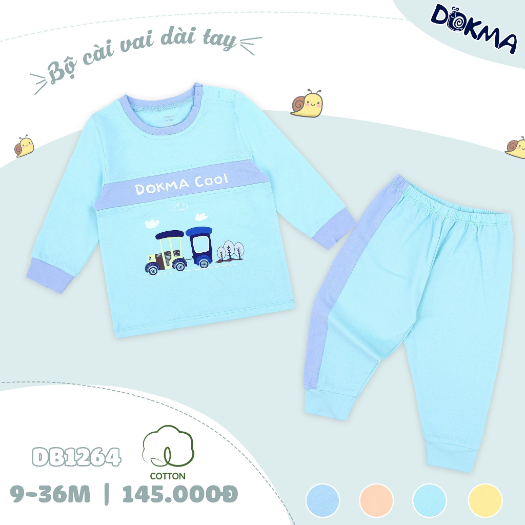 DB1264 - DB455 Bộ dài tay thu đông cài vai cotton mỏng Dokma bé trai / bé gái từ sơ sinh (3-36m)