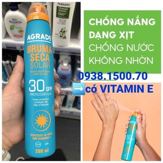 XỊT CHỐNG NẮNG CẤP ẨM KHÁNG NƯỚC TỪ VITAMIN E Agrado Bruma Seca Solar SPF50 200ml