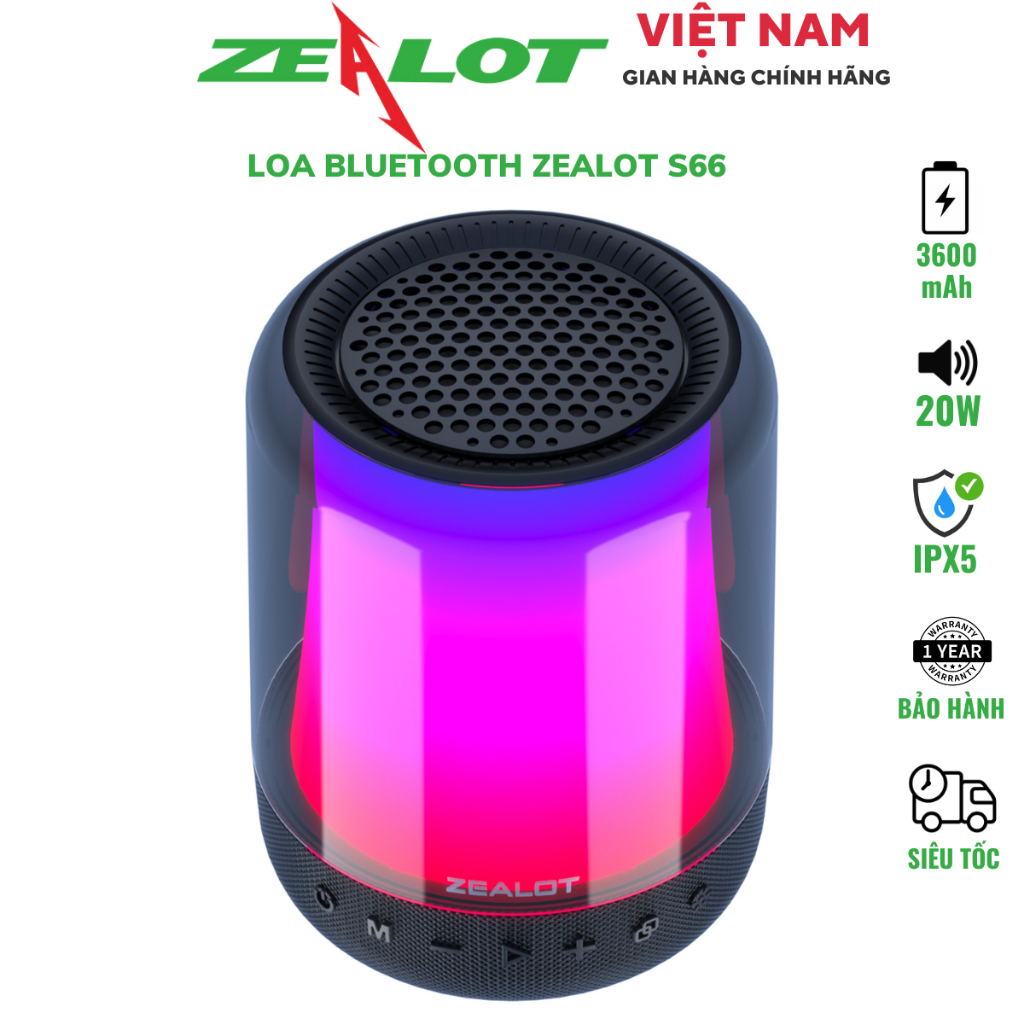 Loa Bluetooth Zealot S66| Loa Công suất 24W, Bass Mạnh, Pin 3600 mAh, Kháng nước, Chính hãng, Bảo hành 12th - OBIBI | BigBuy360 - bigbuy360.vn