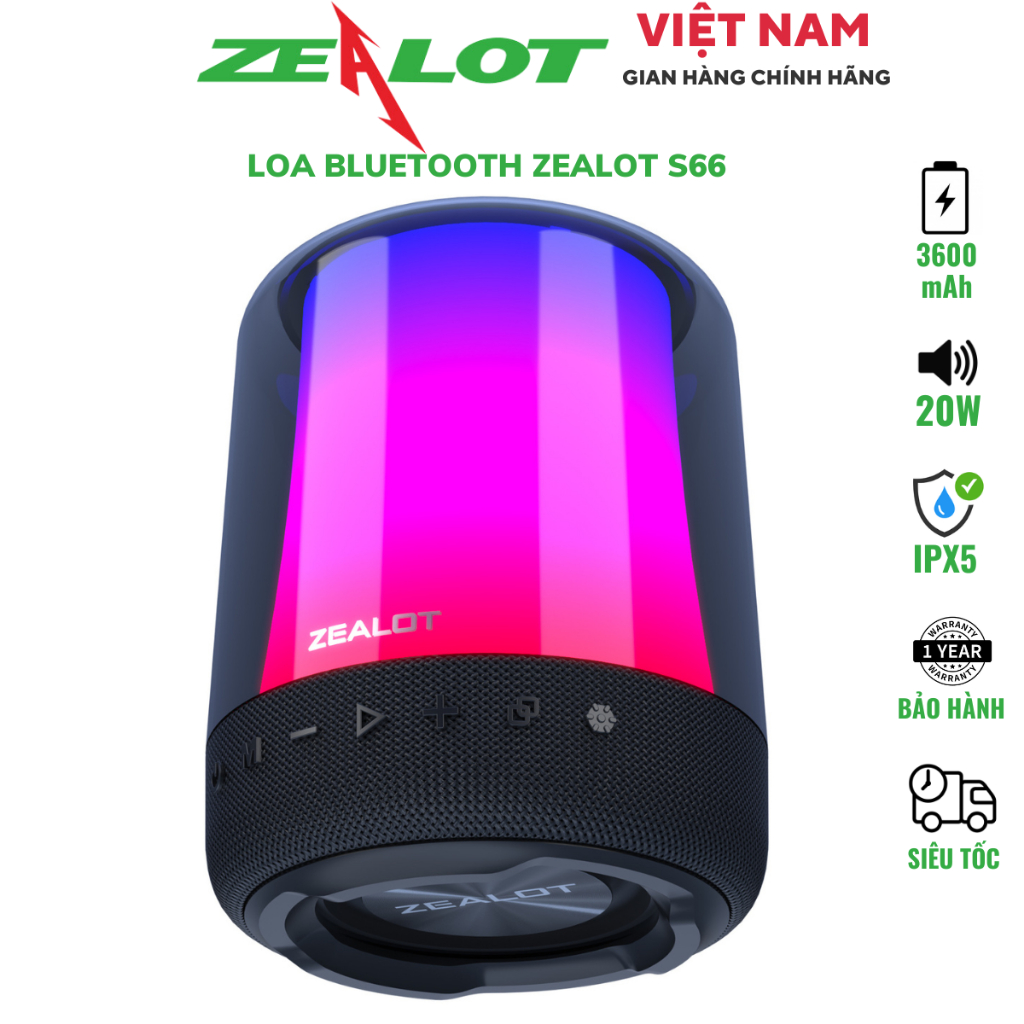 Loa Bluetooth Zealot S66| Loa Công suất 24W, Bass Mạnh, Pin 3600 mAh, Kháng nước, Chính hãng, Bảo hành 12th - OBIBI | BigBuy360 - bigbuy360.vn