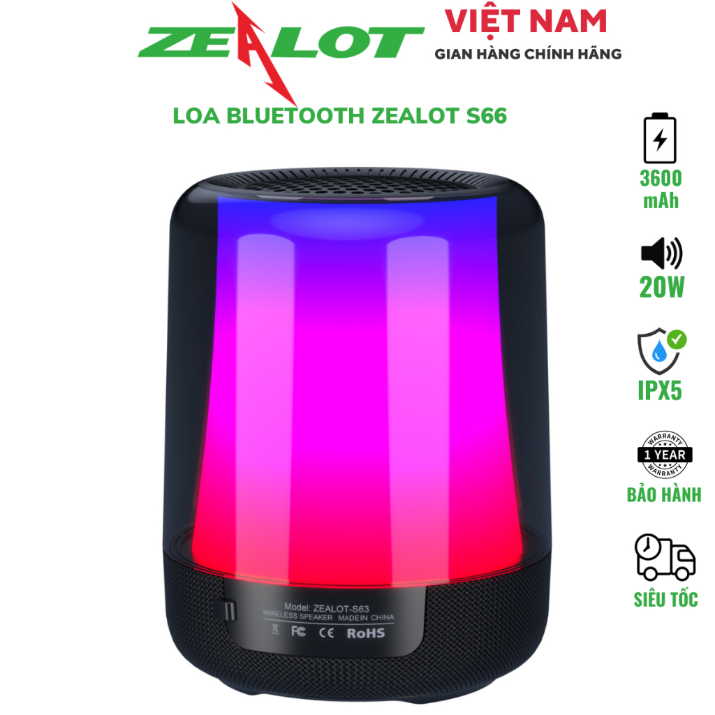 Loa Bluetooth Zealot S66| Loa Công suất 24W, Bass Mạnh, Pin 3600 mAh, Kháng nước, Chính hãng, Bảo hành 12th - OBIBI | BigBuy360 - bigbuy360.vn
