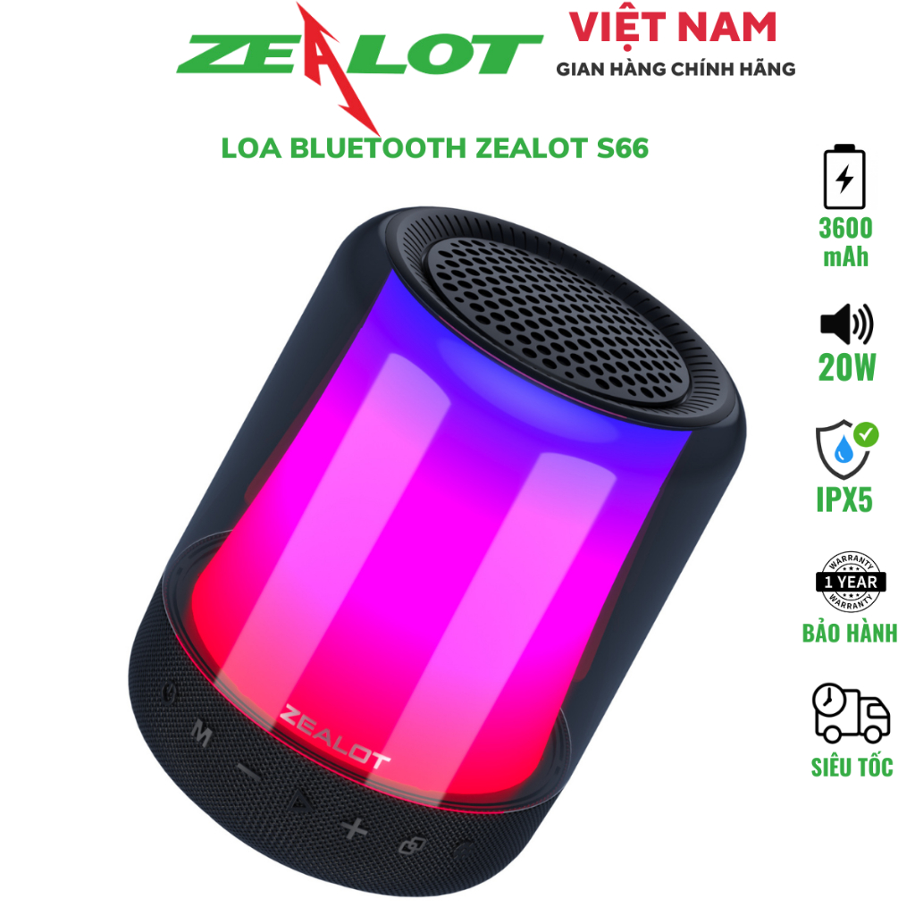 Loa Bluetooth Zealot S66| Loa Công suất 24W, Bass Mạnh, Pin 3600 mAh, Kháng nước, Chính hãng, Bảo hành 12th - OBIBI | BigBuy360 - bigbuy360.vn
