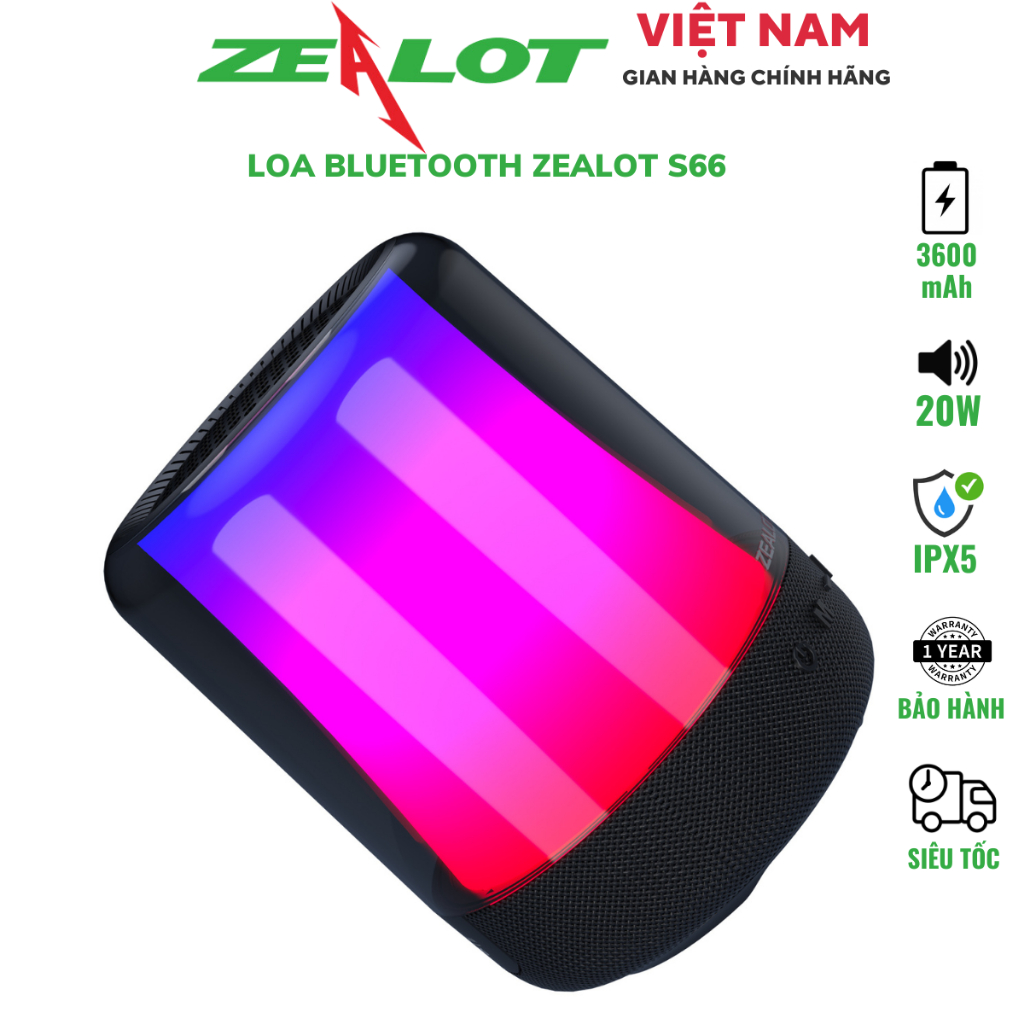 Loa Bluetooth Zealot S66| Loa Công suất 24W, Bass Mạnh, Pin 3600 mAh, Kháng nước, Chính hãng, Bảo hành 12th - OBIBI | BigBuy360 - bigbuy360.vn