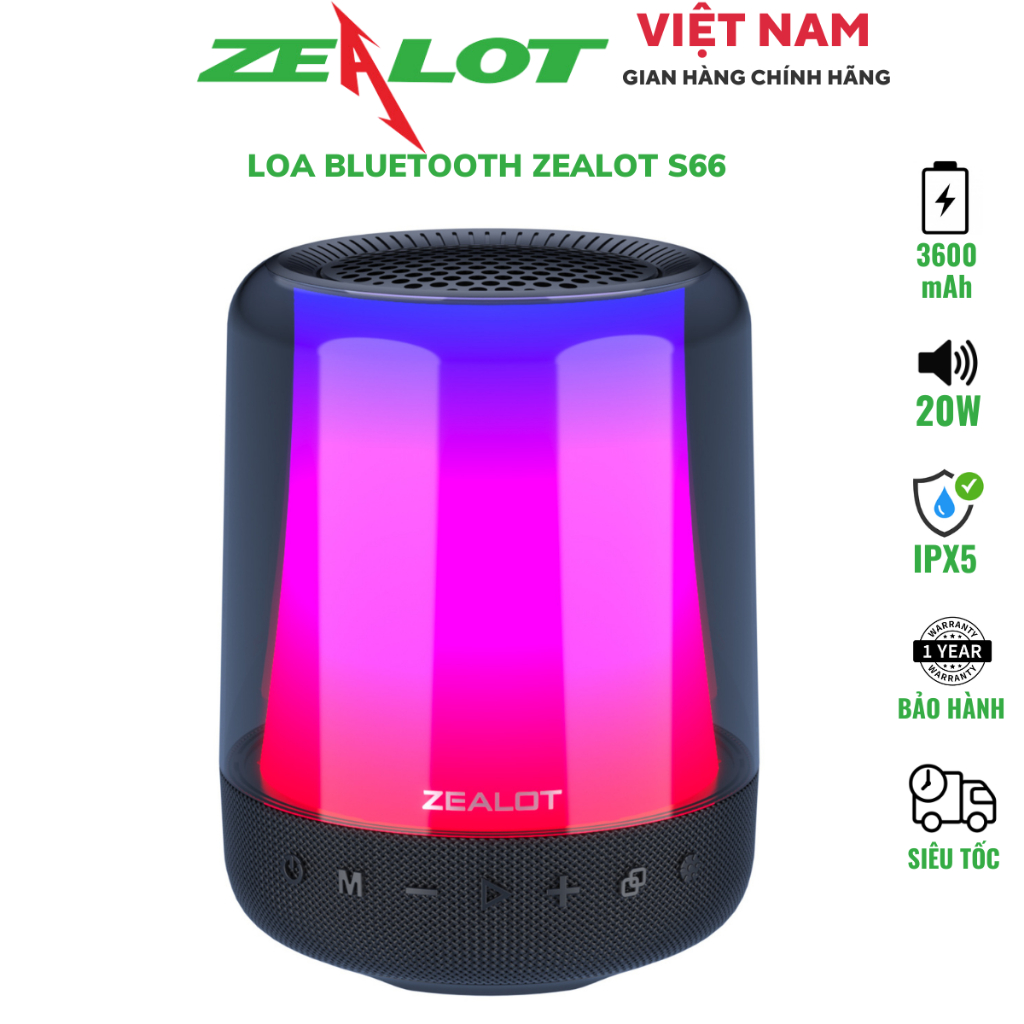 Loa Bluetooth Zealot S66| Loa Công suất 24W, Bass Mạnh, Pin 3600 mAh, Kháng nước, Chính hãng, Bảo hành 12th - OBIBI | BigBuy360 - bigbuy360.vn
