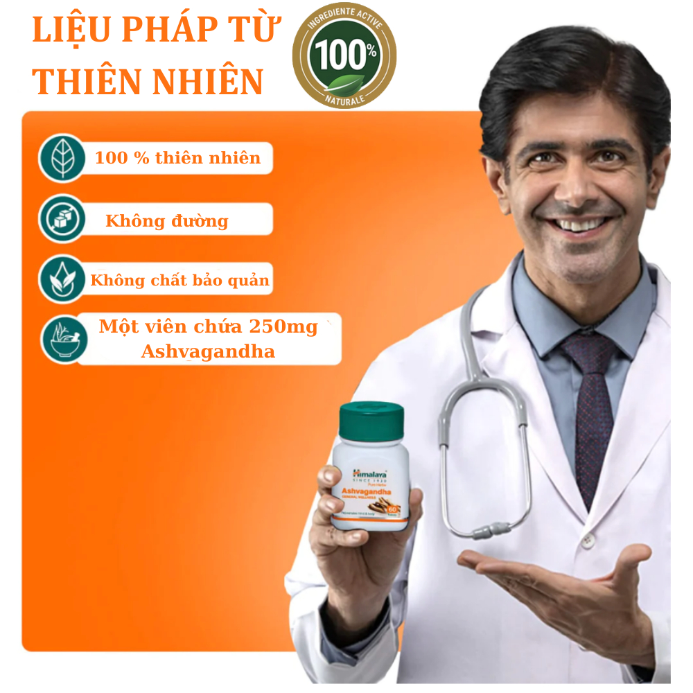 Ashwagandha Himalaya hộp 60 Viên Date 2026 Sâm Ấn tăng cường sinh lý nam giớ nâng cao sức đề kháng