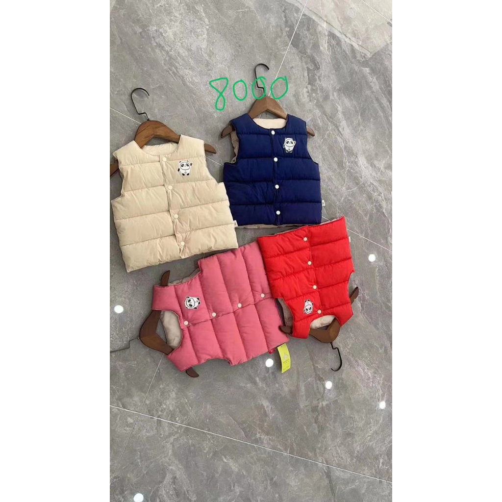 Áo khoác cho bé, Áo Gile phao gấu chấm nâu đáng yêu cho bé từ 7-16kg