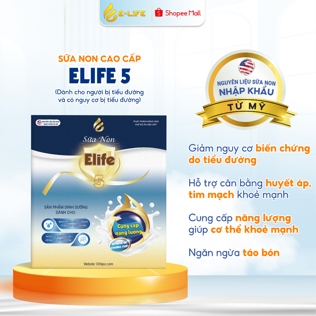 Sữa non [ELIFE 5 ] - Cho người bị đường huyết - Tiểu đường - Đái tháo đường (40 gói)