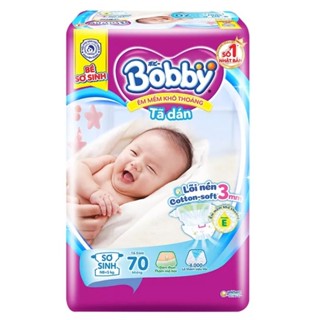Tã Dán Bobby NewBorn XS 70 Miếng Tặng Khăn Ướt Bobby 80 Tờ