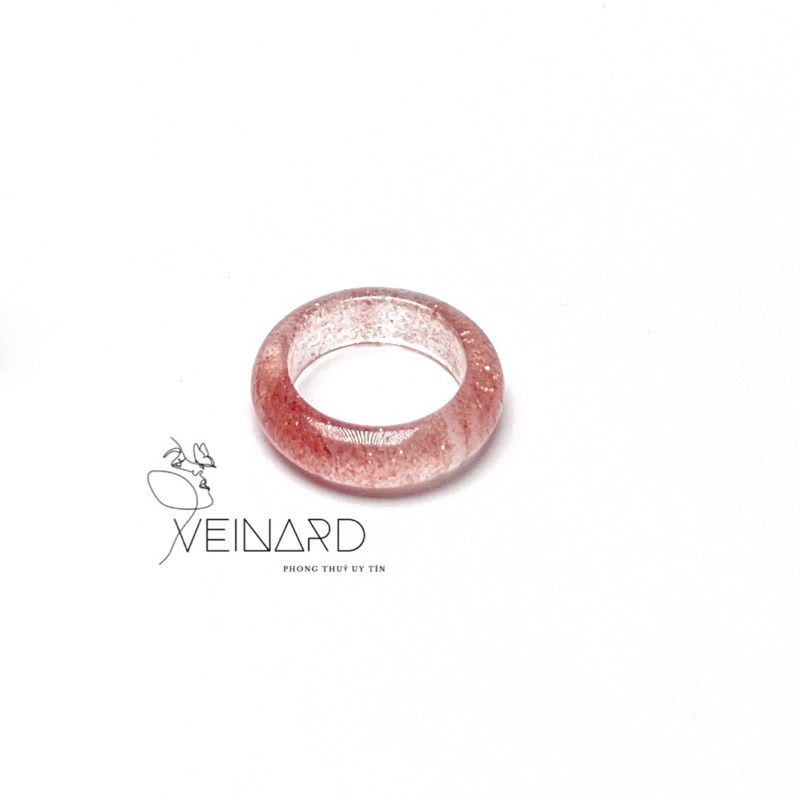 Nhẫn đá thach anh dâu tây hồng size 18
