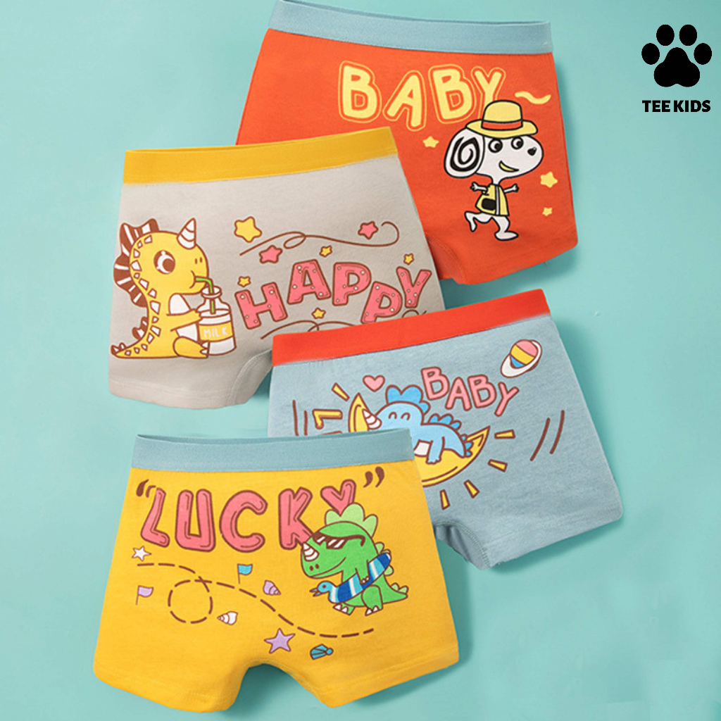Combo 4 quần sịp đùi, quần lót cho bé trai cotton thoáng mát hình ngộ nghĩnh dễ thương