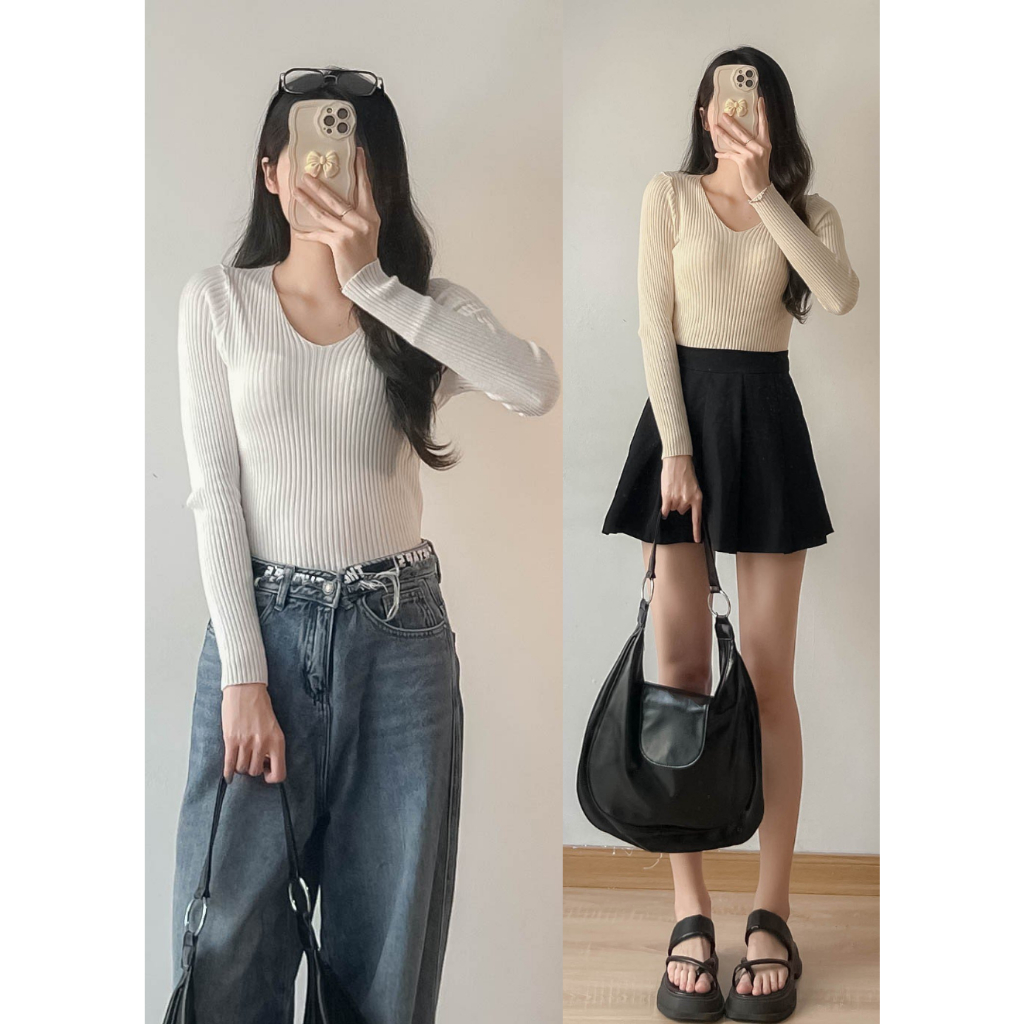 Áo len tăm cổ tim dài tay 247plus - Aolencotim857_P6K12