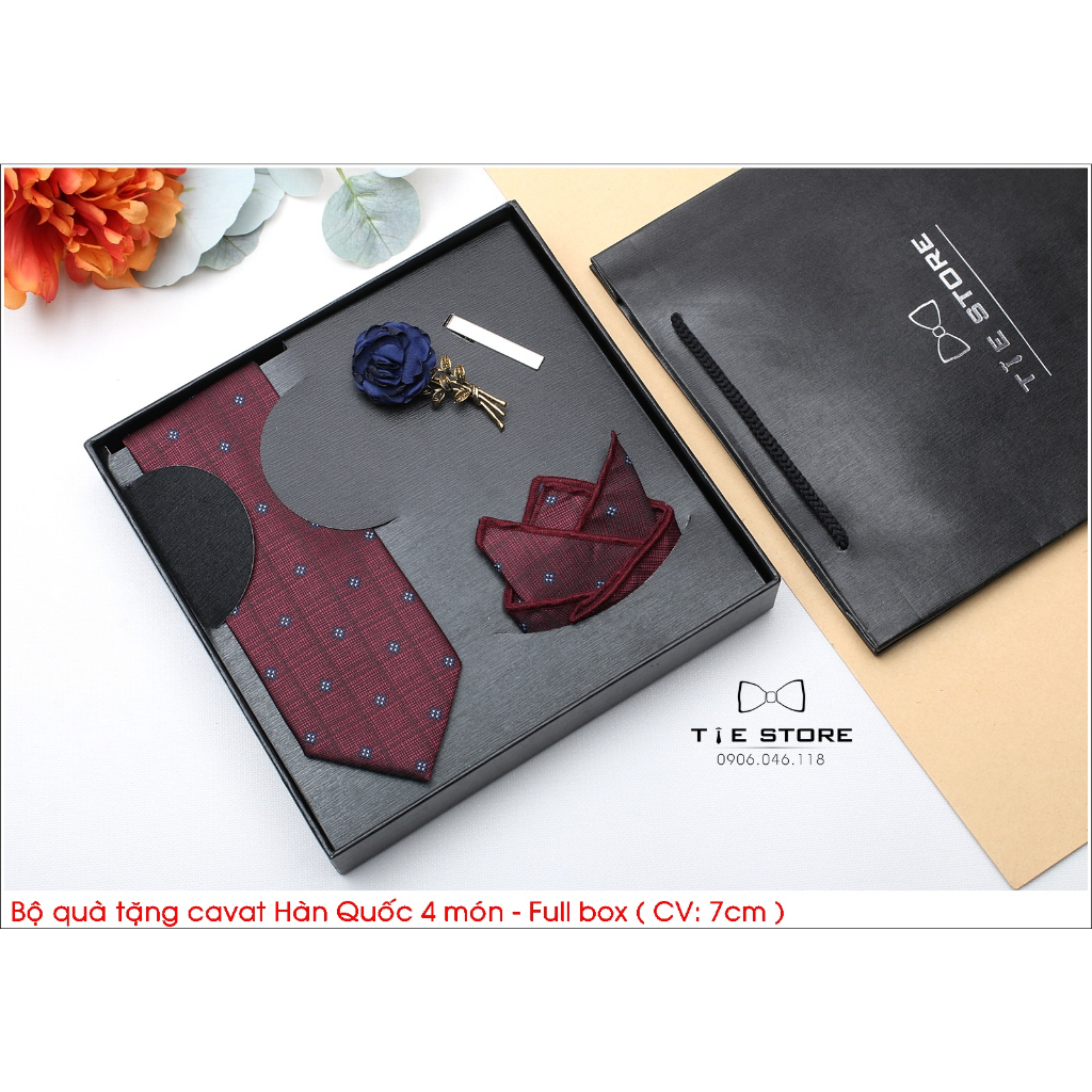Cavat Bộ Cao Cấp Hàn Quốc 4 món Phụ Kiện - Full box kèm túi xách. màu đỏ mận chấm
