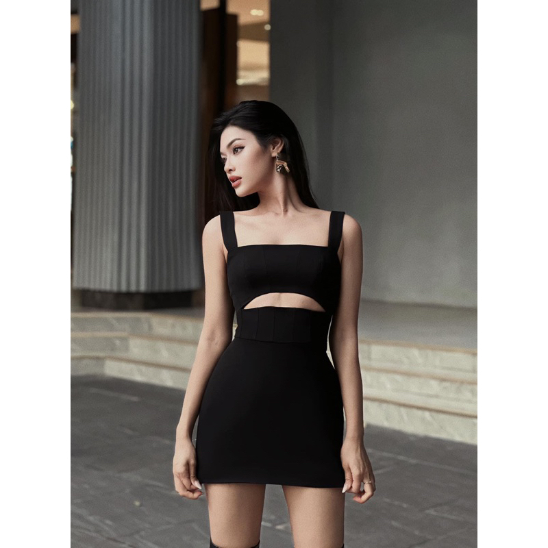 𝐇𝐀𝐕𝐀𝐍 𝐃𝐑𝐄𝐒𝐒 • ĐẦM DÂY NGẮN BẢN TO CUT-OUT EO QUYẾN RŨ TÔN DÁNG