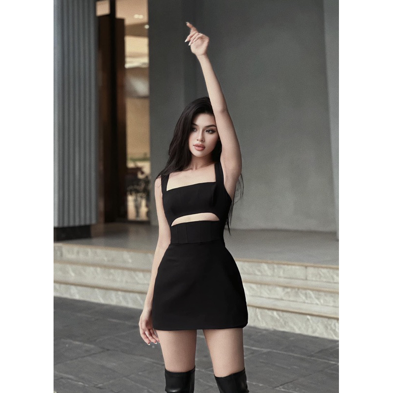 𝐇𝐀𝐕𝐀𝐍 𝐃𝐑𝐄𝐒𝐒 • ĐẦM DÂY NGẮN BẢN TO CUT-OUT EO QUYẾN RŨ TÔN DÁNG