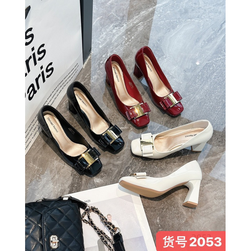 Giày cao gót nơ SVT chất da bóng có 3 màu, gót trụ 8cm tôn dáng . Hàng quảng châu cao cấp