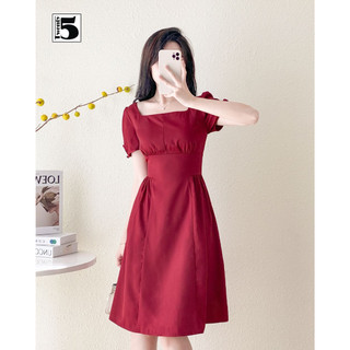 Đầm nữ Twentyfive dự tiệc công sở cổ vuông ôm eo dáng xòe vải lụa trượt SD21