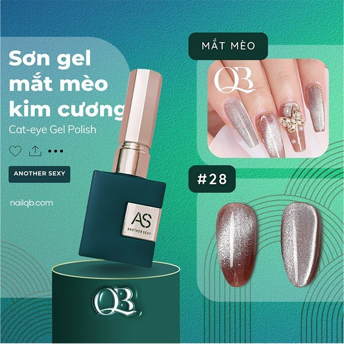 Sơn gel AS top mắt mèo kim cương chai vuông 15ml (cần hơ đèn) mã 28