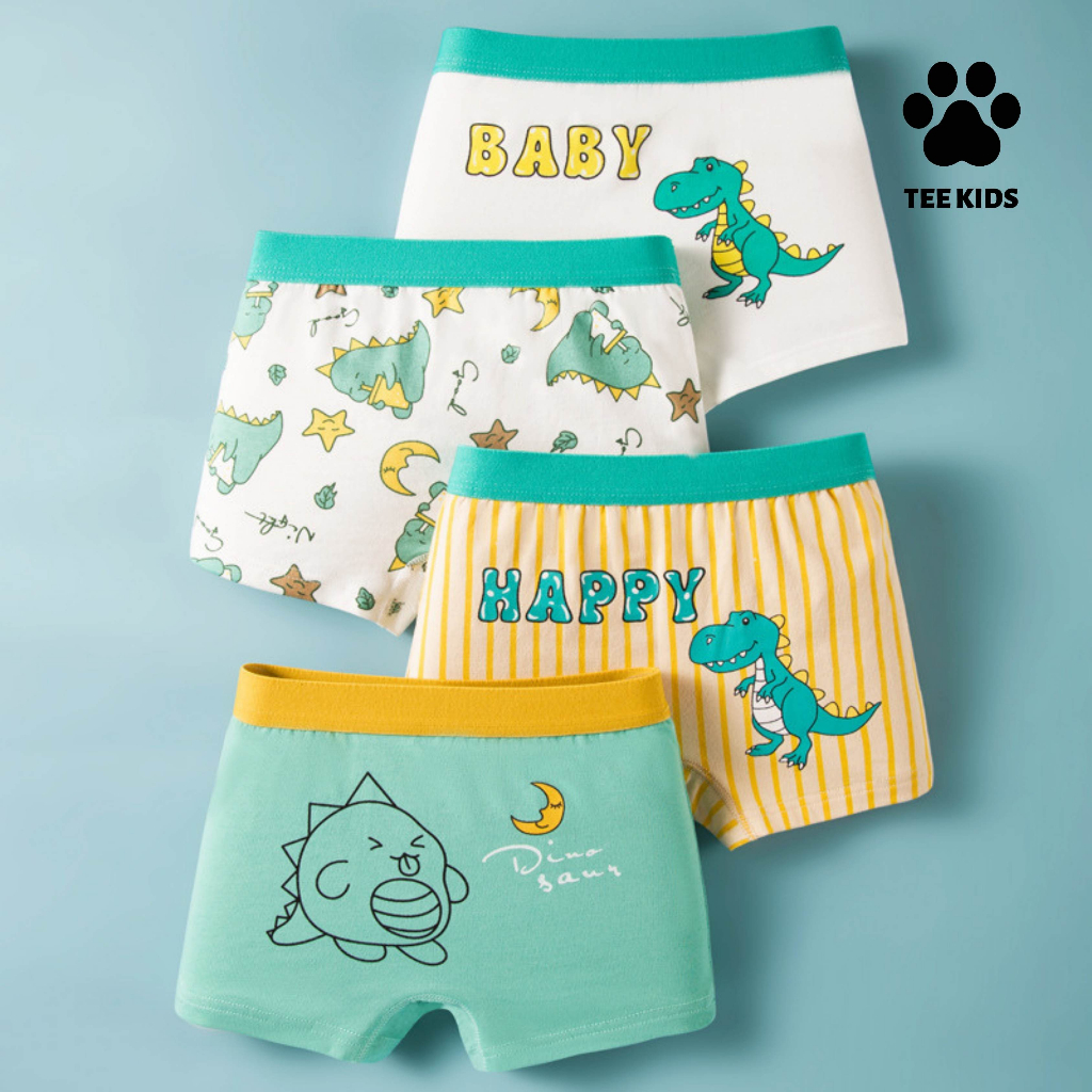 Combo 4 quần sịp đùi, quần lót cho bé trai cotton thoáng mát hình ngộ nghĩnh dễ thương
