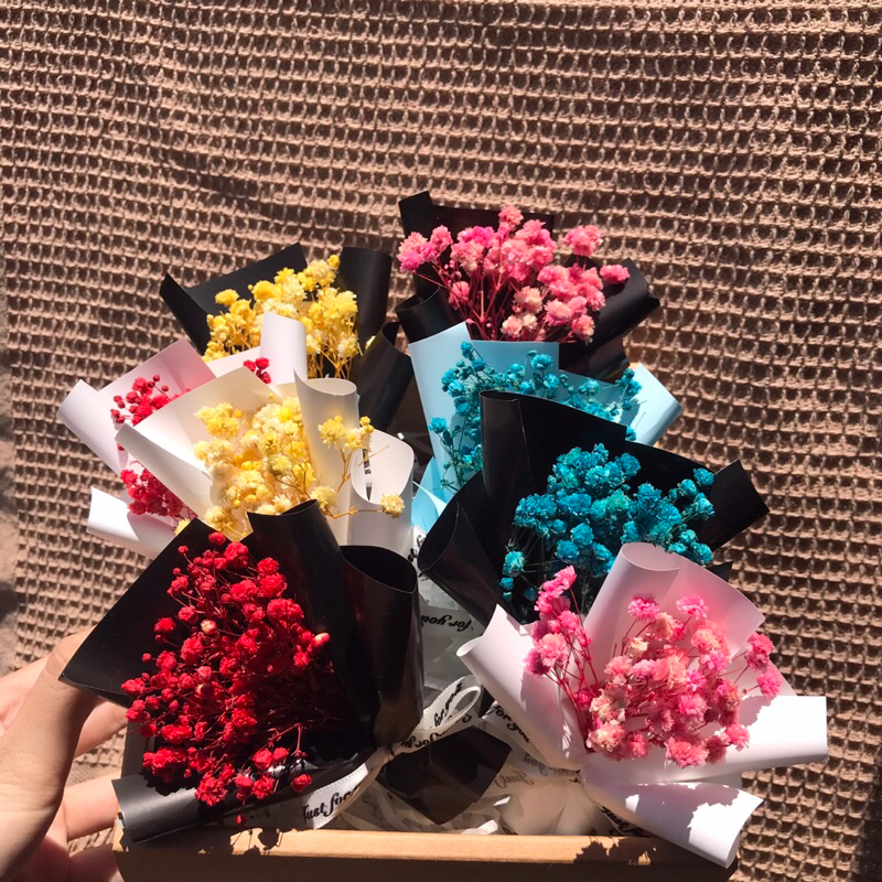 Bó hoa khô mini hoa baby size 10 trang trí bánh kem bỏ hộp quà tặng by Mihalen