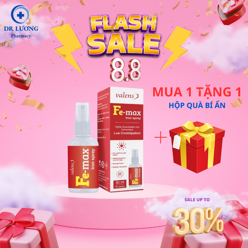 Sắt dạng xịt Fe Max Iron Spray, bổ sung sắt giúp hỗ trợ tạo máu, giảm nguy cơ thiếu máu do thiếu sắt
