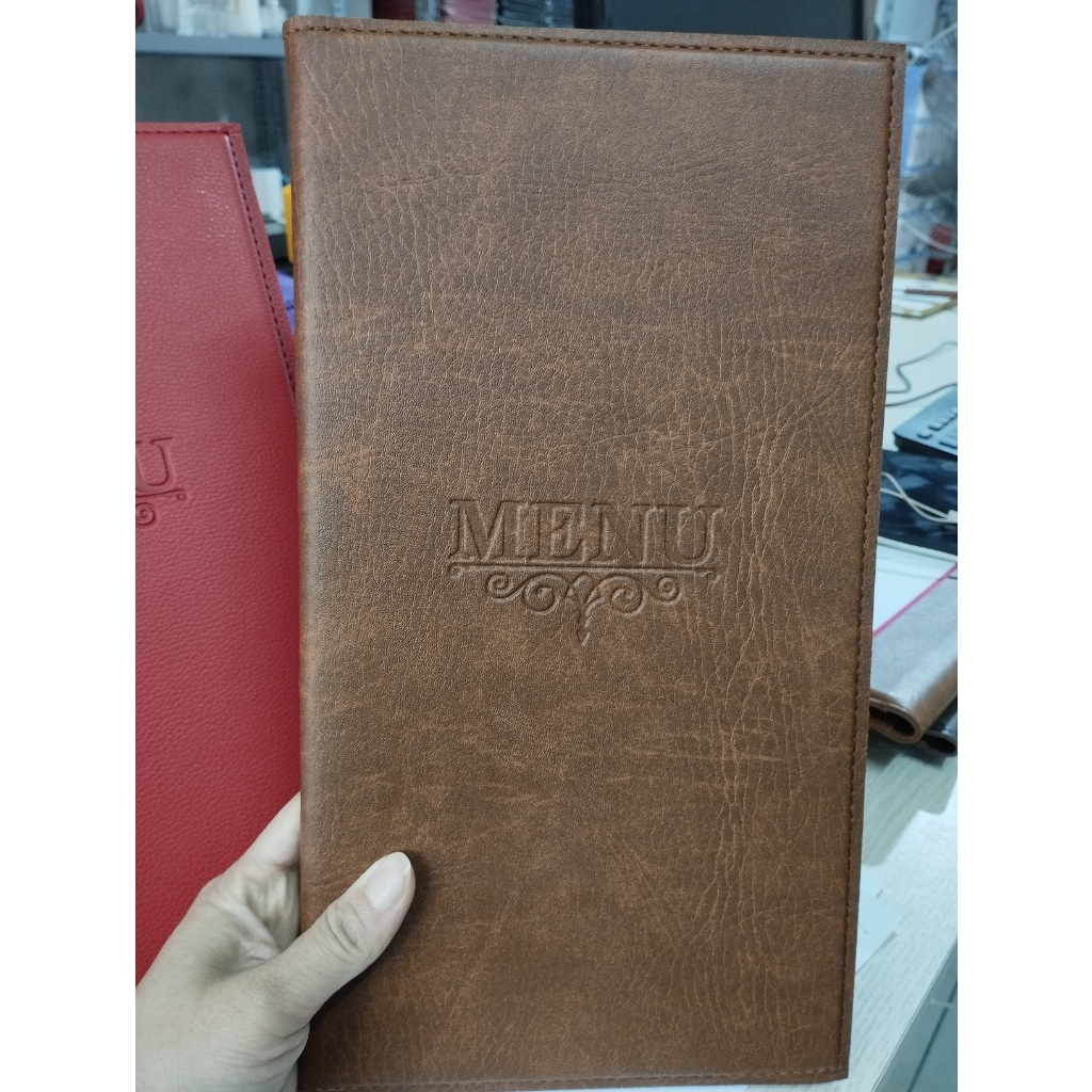 Quyển sổ Menu kích thước 17*31cm bìa da PVC loại 1 cao cấp 10 lá hoặc 20 lá dày - khắc logo lên bìa theo yêu cầu
