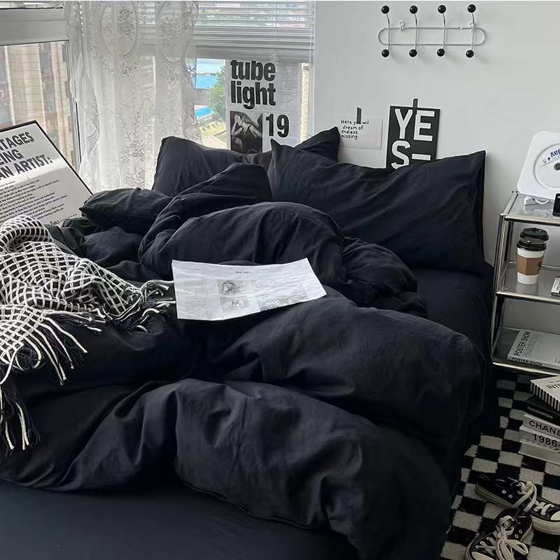 Cotton tic| Bộ 4 món ga gối cotton tici ga đen mix màu đẹp nhìu