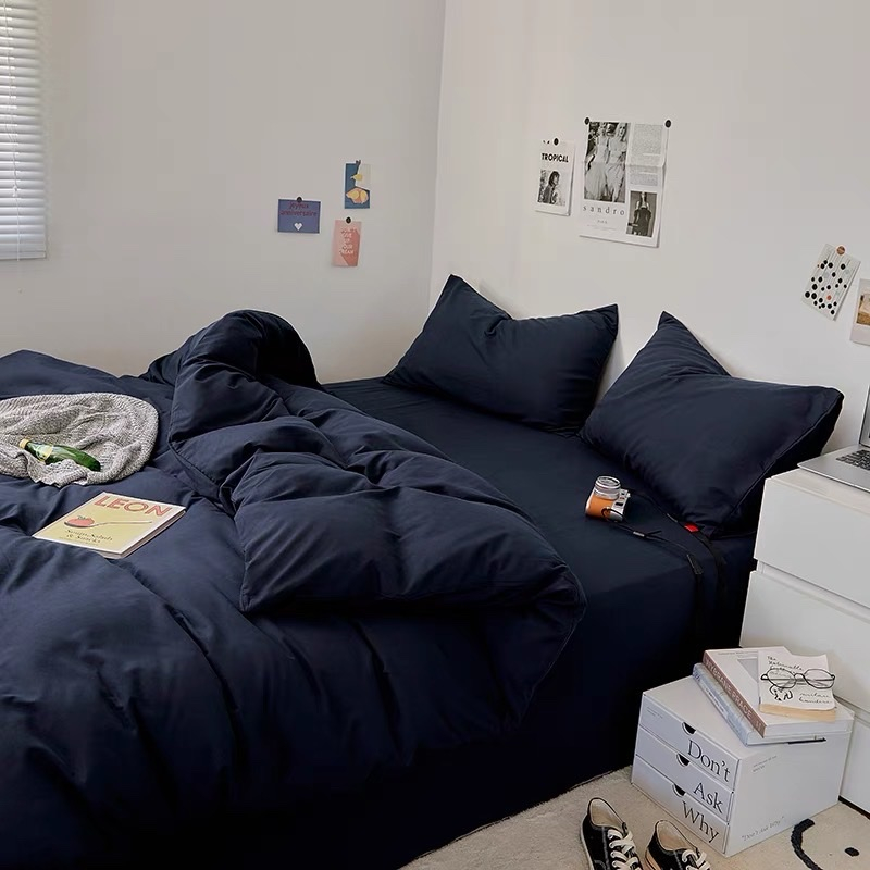 Cotton tic| Bộ 4 món ga gối cotton tici ga đen mix màu đẹp nhìu