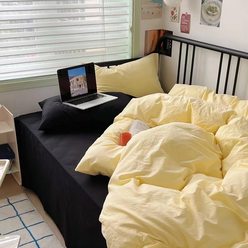 Cotton tic| Bộ 4 món ga gối cotton tici ga đen mix màu đẹp nhìu