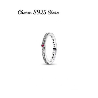 Nhẫn đeo tay pan ale đính đá trắng điểm nhấn tim đỏ bạc s925 hàng cao cấp