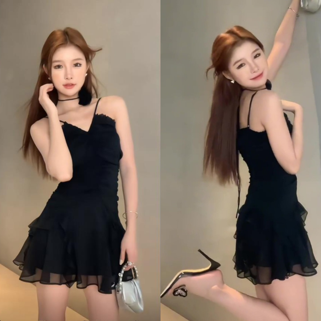 VÁY ĐẦM 2 DÂY ĐUÔI CÁ TRỄ NGỰC KÈM HOA TGFASHION