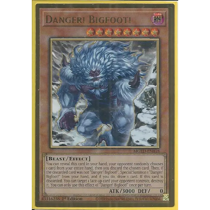 Thẻ bài Yu-Gi-Oh Tiếng Anh - MGED-EN018A Danger! Bigfoot! (Alternate Art) – Premium Gold Rare