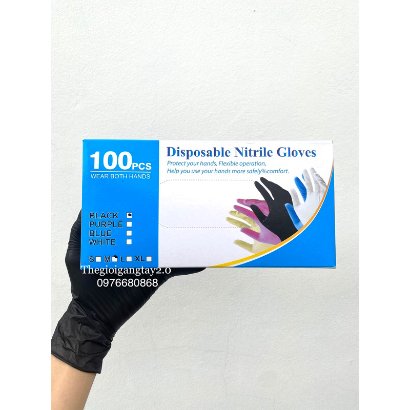 Găng tay cao su siêu dai không bột loại 100% Nitrile cao cấp