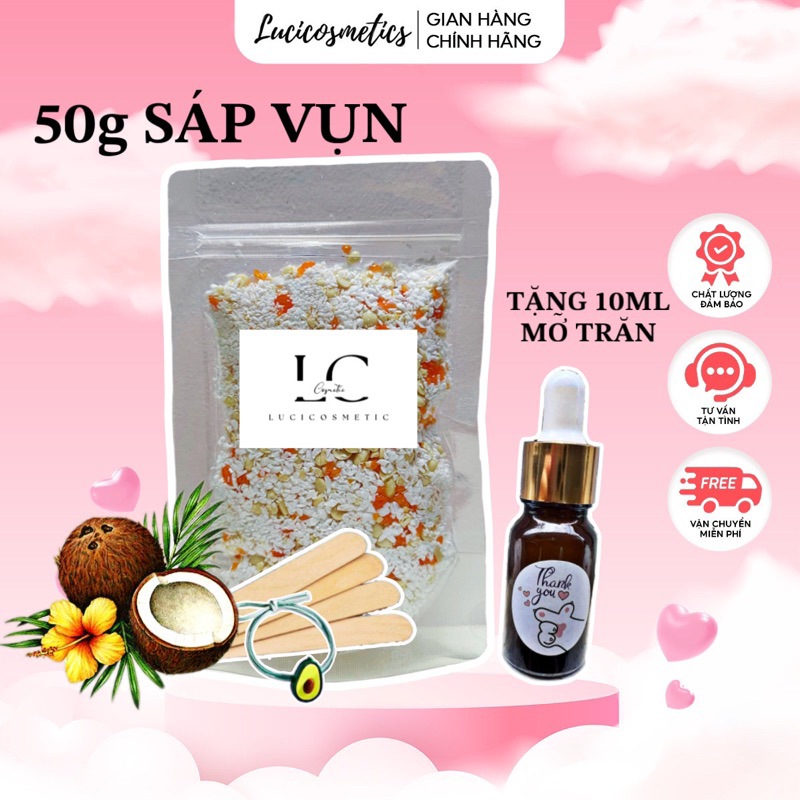 50g sáp vụn wax lông nóng tặng kèm 10ml mỡ trăn nguyên chất giúp làm sạch lông tay , chân, nách ,râu , bikini