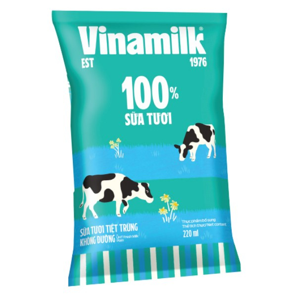 Sữa Tươi Tiệt Trùng Vinamilk 100% Không Đường Bịch 220Ml