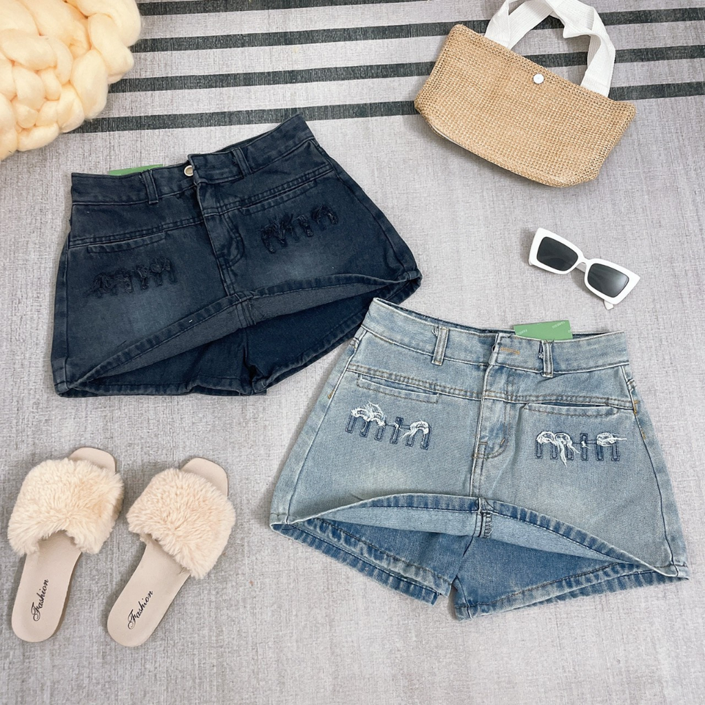 Quần váy Jean Quần váy nữ bò miu cạp cao hai màu chất bò loại 1, quần váy bò mẫu mới 2023