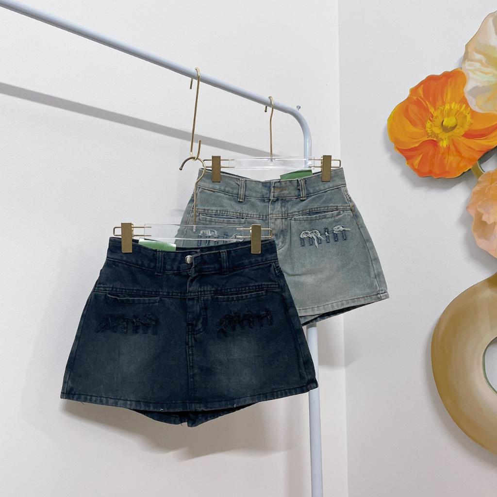 Quần váy Jean Quần váy nữ bò miu cạp cao hai màu chất bò loại 1, quần váy bò mẫu mới 2023